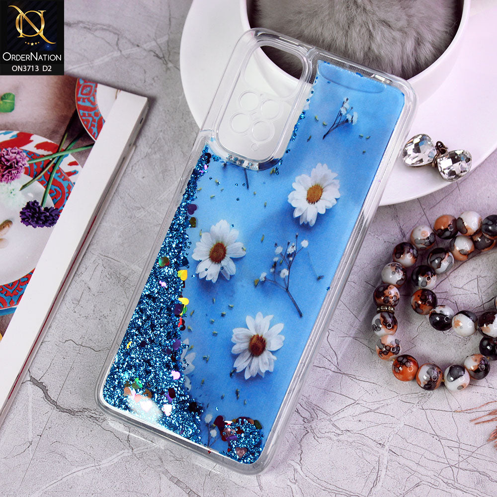 Xiaomi Redmi Note 11S Cover - Design 2 - Flower  Series Design Soft Silicone Bling Sparkle Moving  Liquid Glitter Case