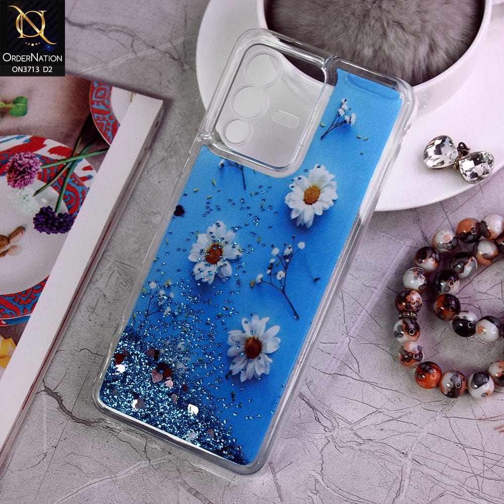 Vivo V23 5G Cover - Design 2 - Flower  Series Design Soft Silicone Bling Sparkle Moving  Liquid Glitter Case