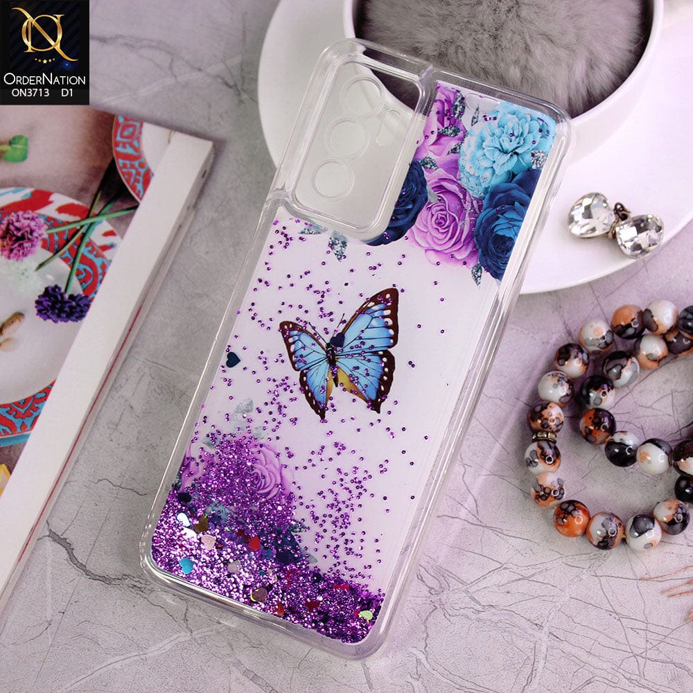Vivo V23e Cover - Design 1 - Flower  Series Design Soft Silicone Bling Sparkle Moving  Liquid Glitter Case