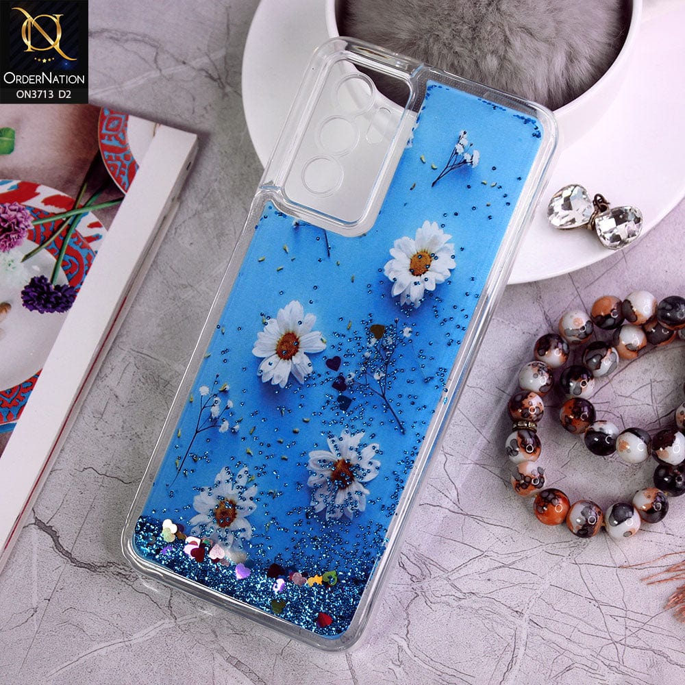 Vivo V23e Cover - Design 2 - Flower  Series Design Soft Silicone Bling Sparkle Moving  Liquid Glitter Case
