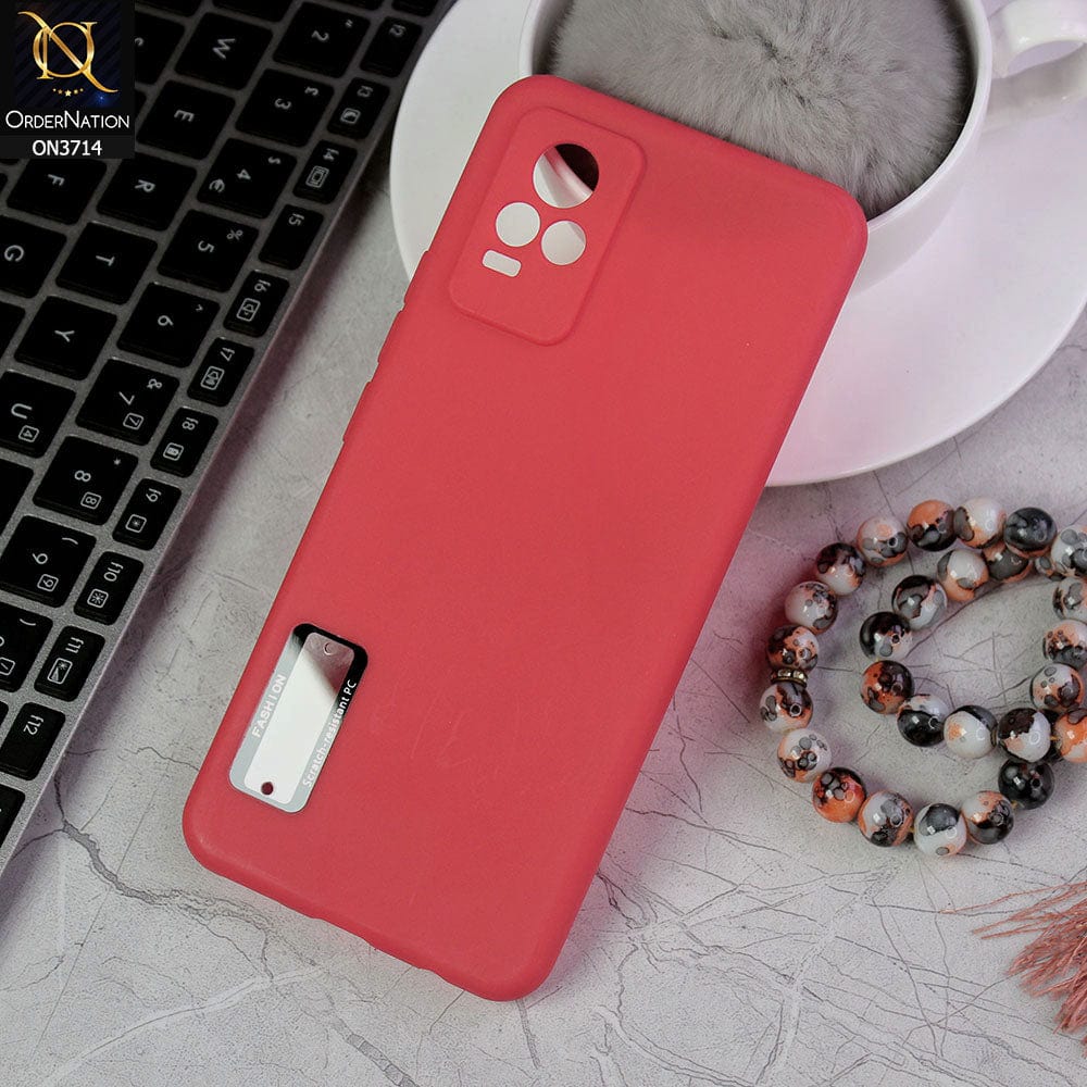 Vivo V21e Cover - Red - Soft Silicone Camera Lense Protector Logo Hole Case