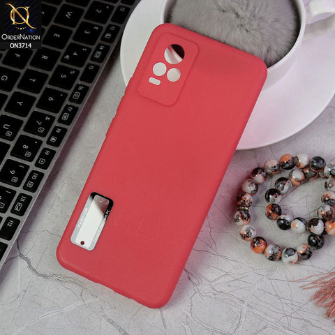 Vivo V21e Cover - Red - Soft Silicone Camera Lense Protector Logo Hole Case