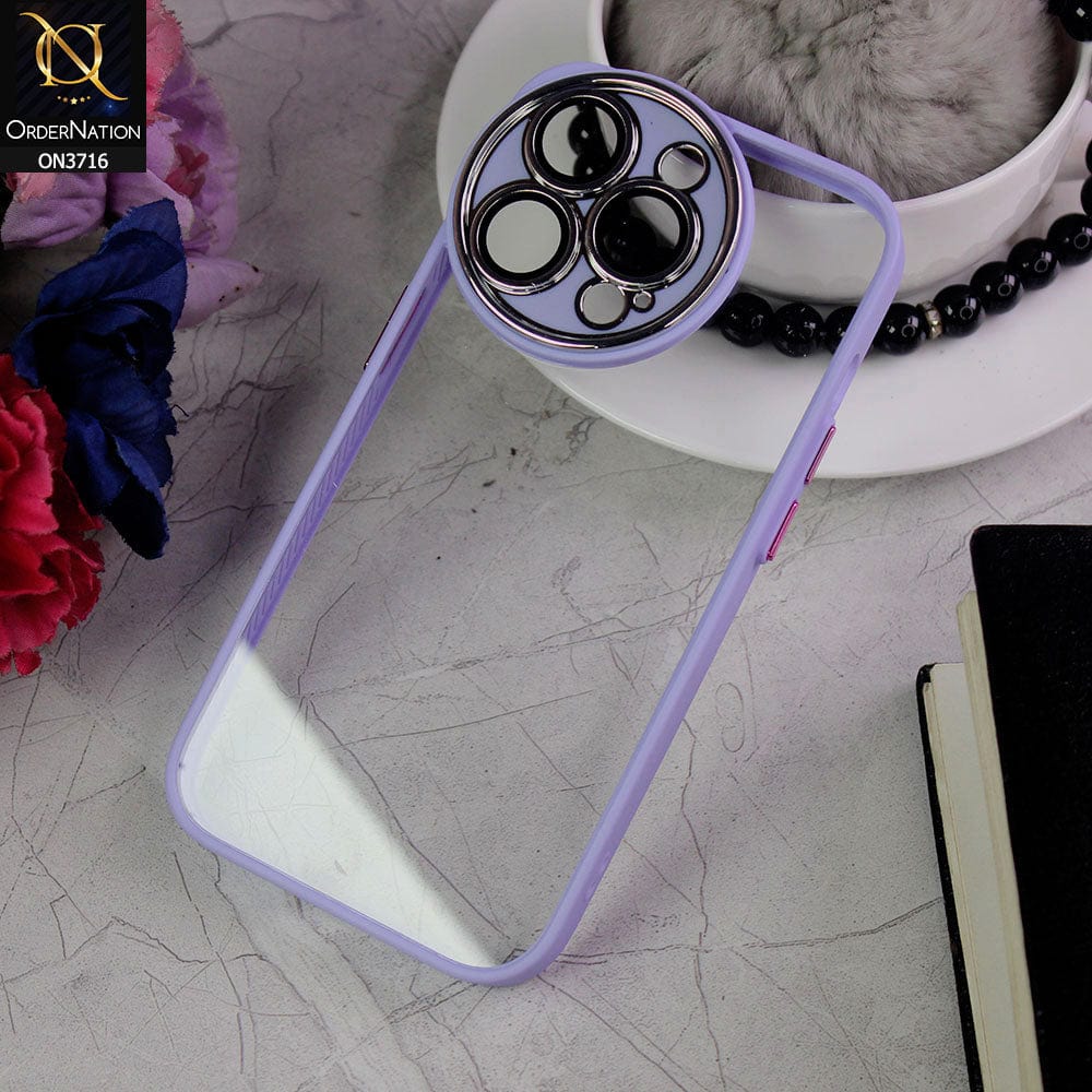 iPhone 14 Pro Max Cover - Purple - Transparent Colour Border Round Camera Protection Case