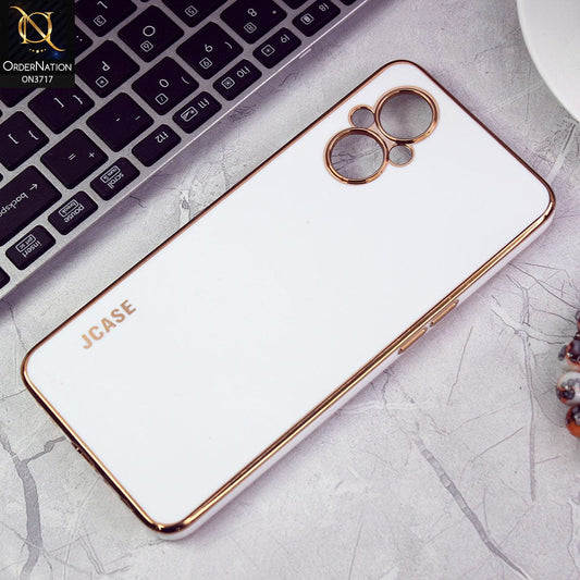 Oppo Reno 7z Cover - White - J-Case New Electroplating Borders  Camera Protection Soft Silicon Case