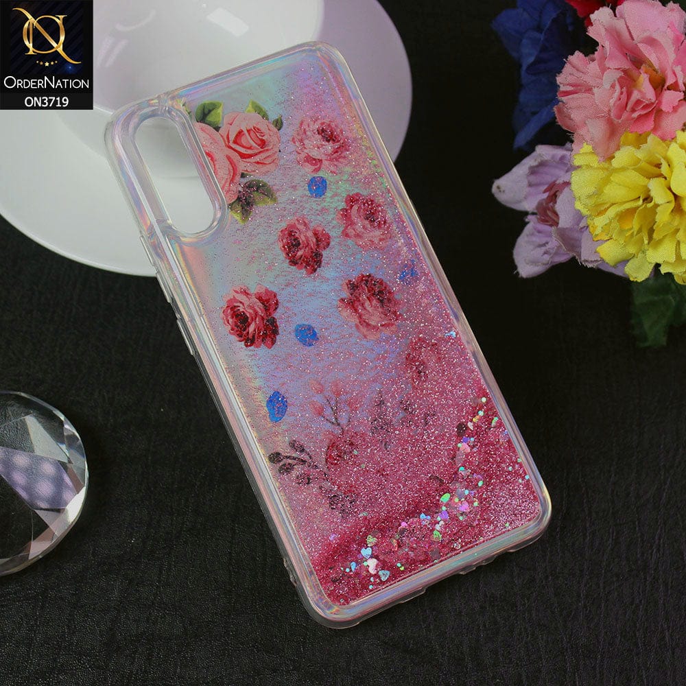 Vivo S1 Cover - Design 7 - New Flower Series Soft Silicone Bling Sparkle Moving  Liquid Glitter Case