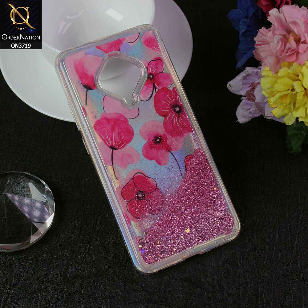Vivo S1 Pro Cover - Design 6 - New Flower Series Soft Silicone Bling Sparkle Moving  Liquid Glitter Case