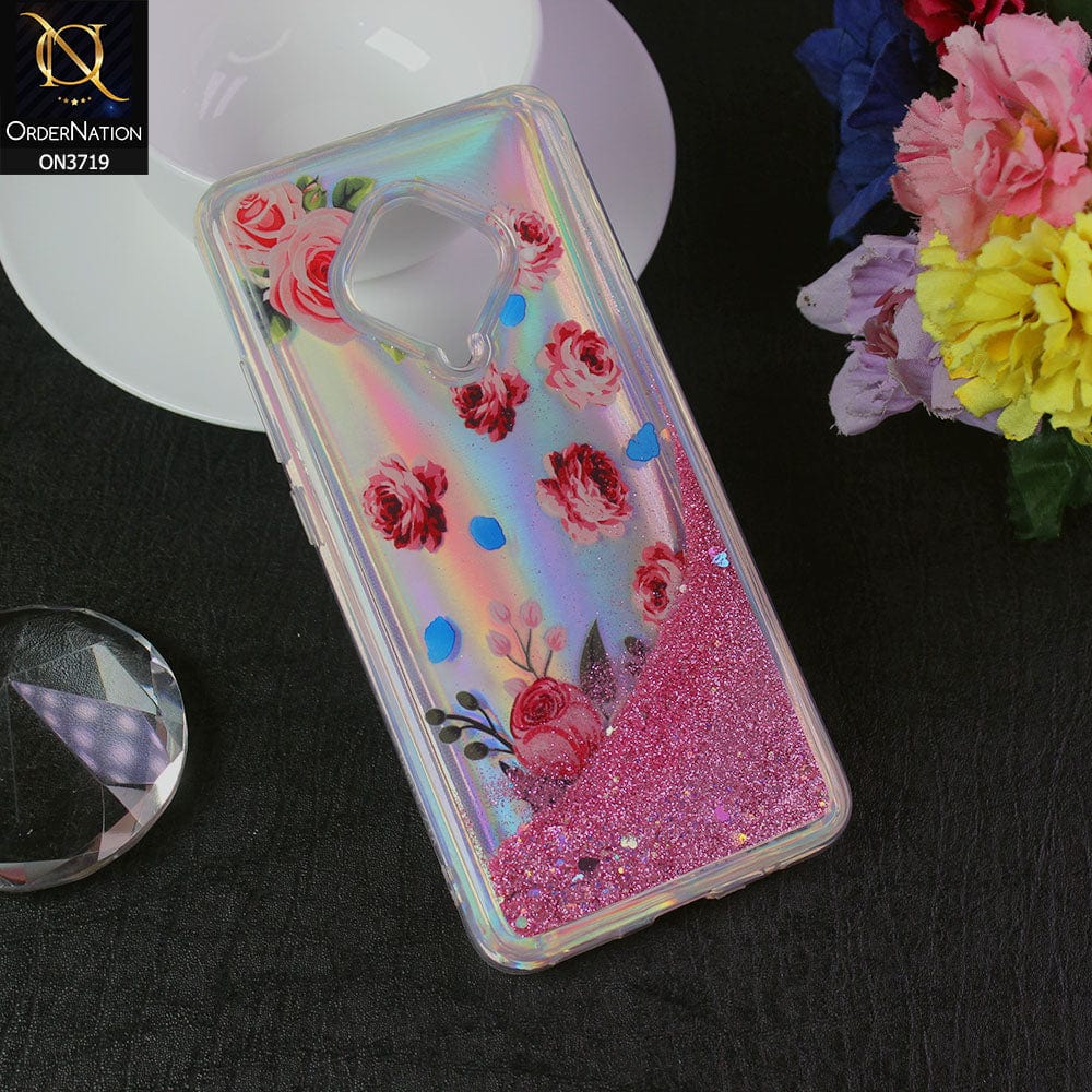 Vivo S1 Pro Cover - Design 7 - New Flower Series Soft Silicone Bling Sparkle Moving  Liquid Glitter Case