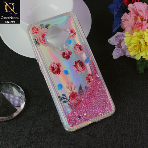 Vivo Y51 (2020 September) Cover - Design 7 - New Flower Series Soft Silicone Bling Sparkle Moving  Liquid Glitter Case