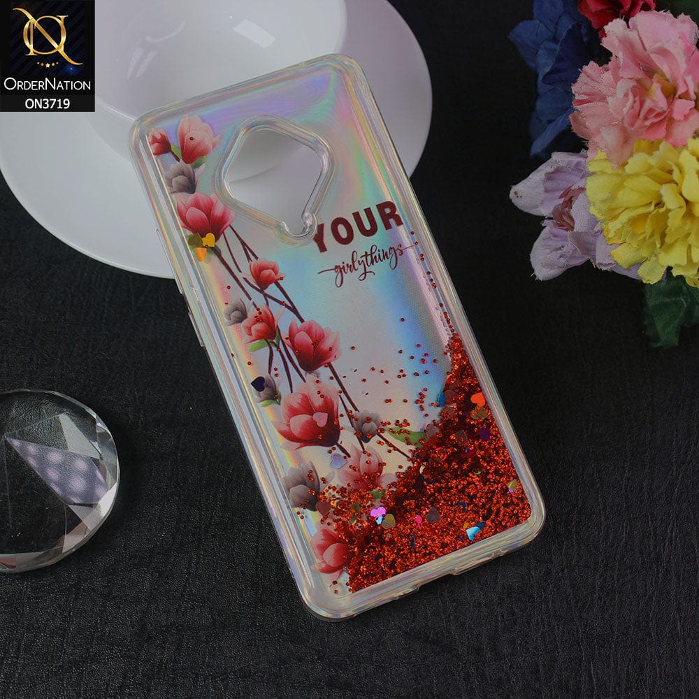 Vivo Y51 (2020 September) Cover - Design 8 - New Flower Series Soft Silicone Bling Sparkle Moving  Liquid Glitter Case