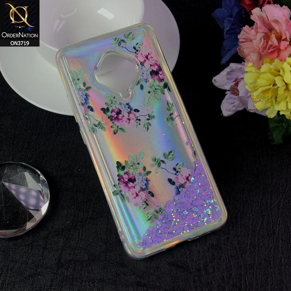 Vivo Y51 (2020 September) Cover - Design 9 - New Flower Series Soft Silicone Bling Sparkle Moving  Liquid Glitter Case