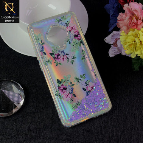 Vivo Y51 (2020 September) Cover - Design 9 - New Flower Series Soft Silicone Bling Sparkle Moving  Liquid Glitter Case
