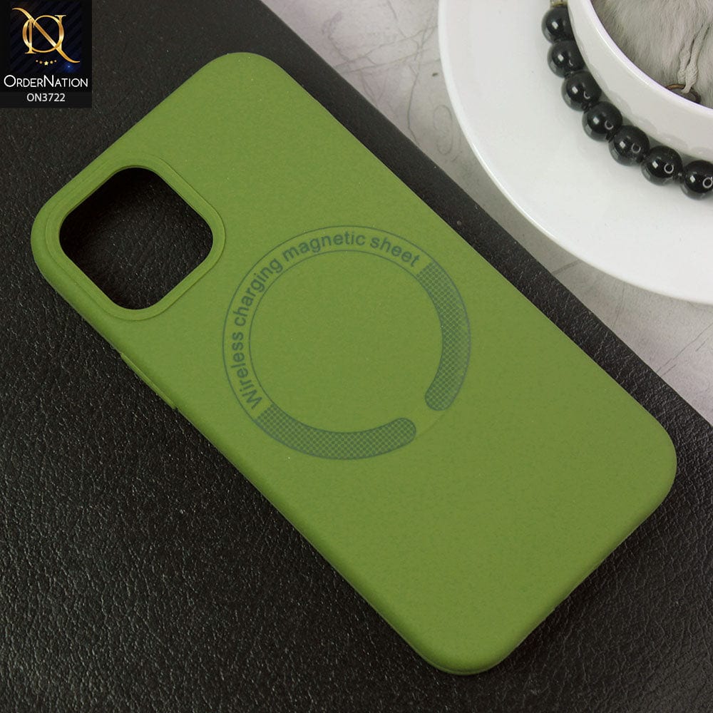iPhone 12 Pro Cover - Green - Soft Shockproof Sillica Gel Case With Wireless Charging Magnetic Sheet