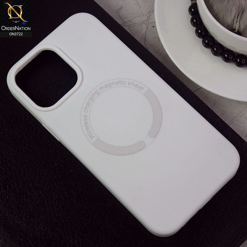 iPhone 13 Pro Max Cover - White - Soft Shockproof Sillica Gel Case With Wireless Charging Magnetic Sheet
