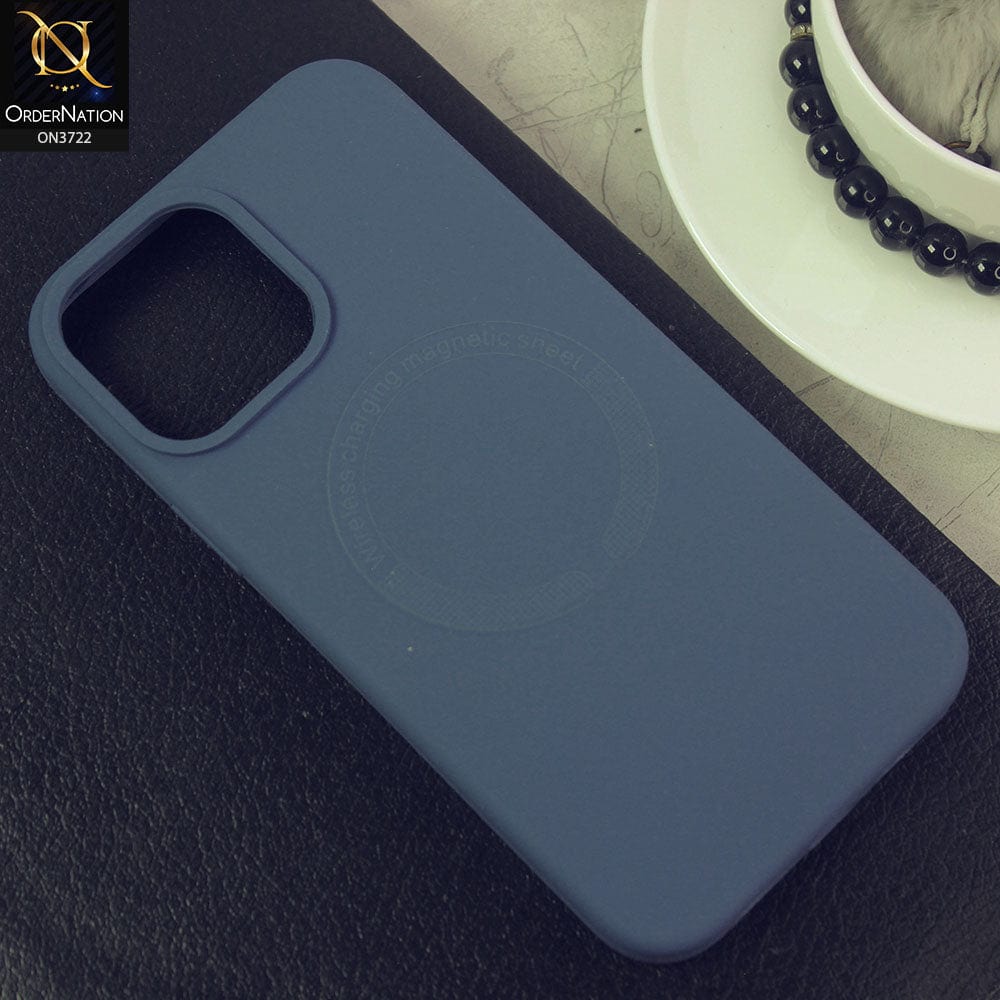 iPhone 14 Pro Max Cover - Blue - Soft Shockproof Sillica Gel Case With Wireless Charging Magnetic Sheet