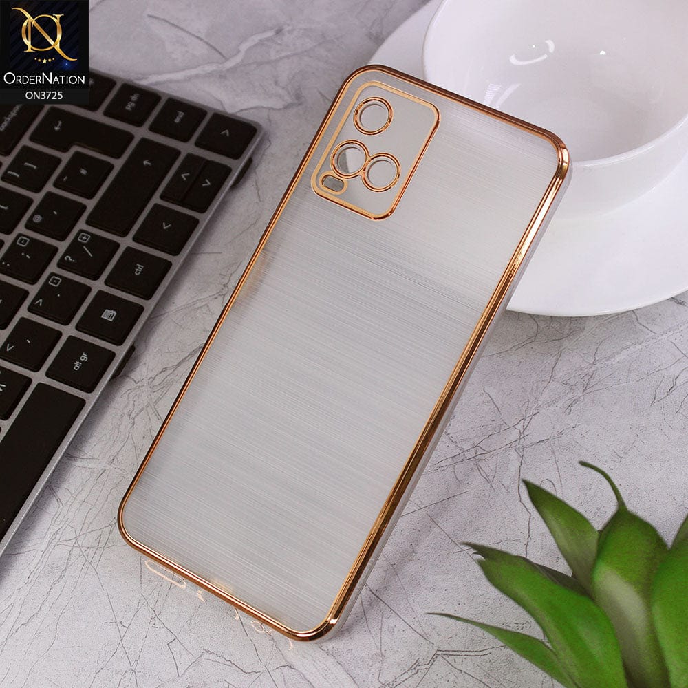 Vivo Y21e Cover - Golden - New Trendy Glossy Border With Camera Protection Soft Silicon Case