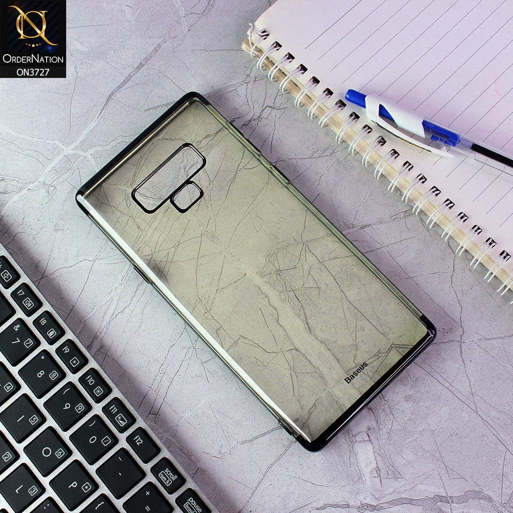 Samsung Galaxy Note 9 Cover - Black- New Baseus Ultra Slim Color Borders Shiny Clear back Soft Case