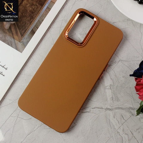 Oppo A96 4G Cover - Brown -Electroplated Camera Border Soft Silicon Case