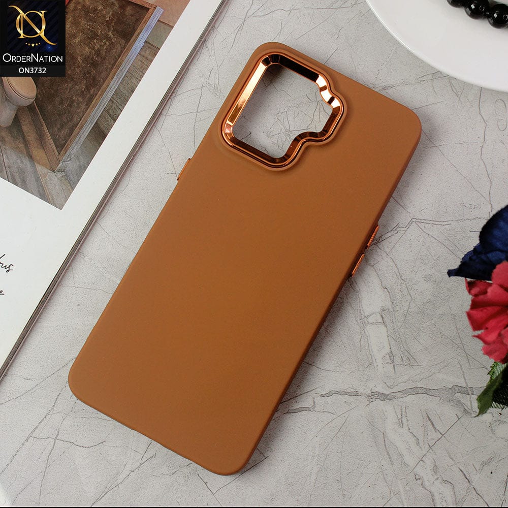 Oppo F19 Pro Cover - Brown -Electroplated Camera Border Soft Silicon Case