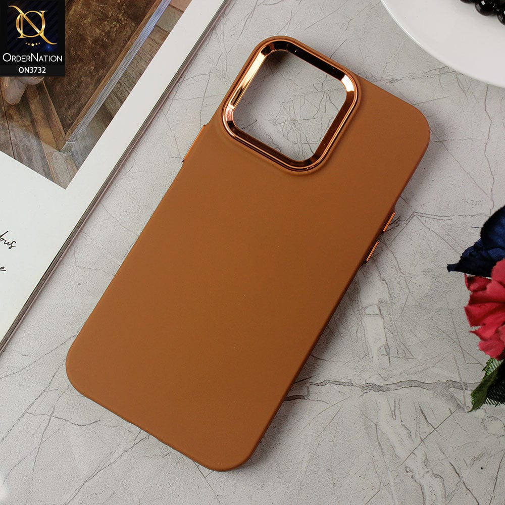 iPhone 14 Pro Max Cover - Brown -Electroplated Camera Border Soft Silicon Case