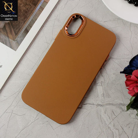 iPhone XS / X Cover - Brown -Electroplated Camera Border Soft Silicon Case