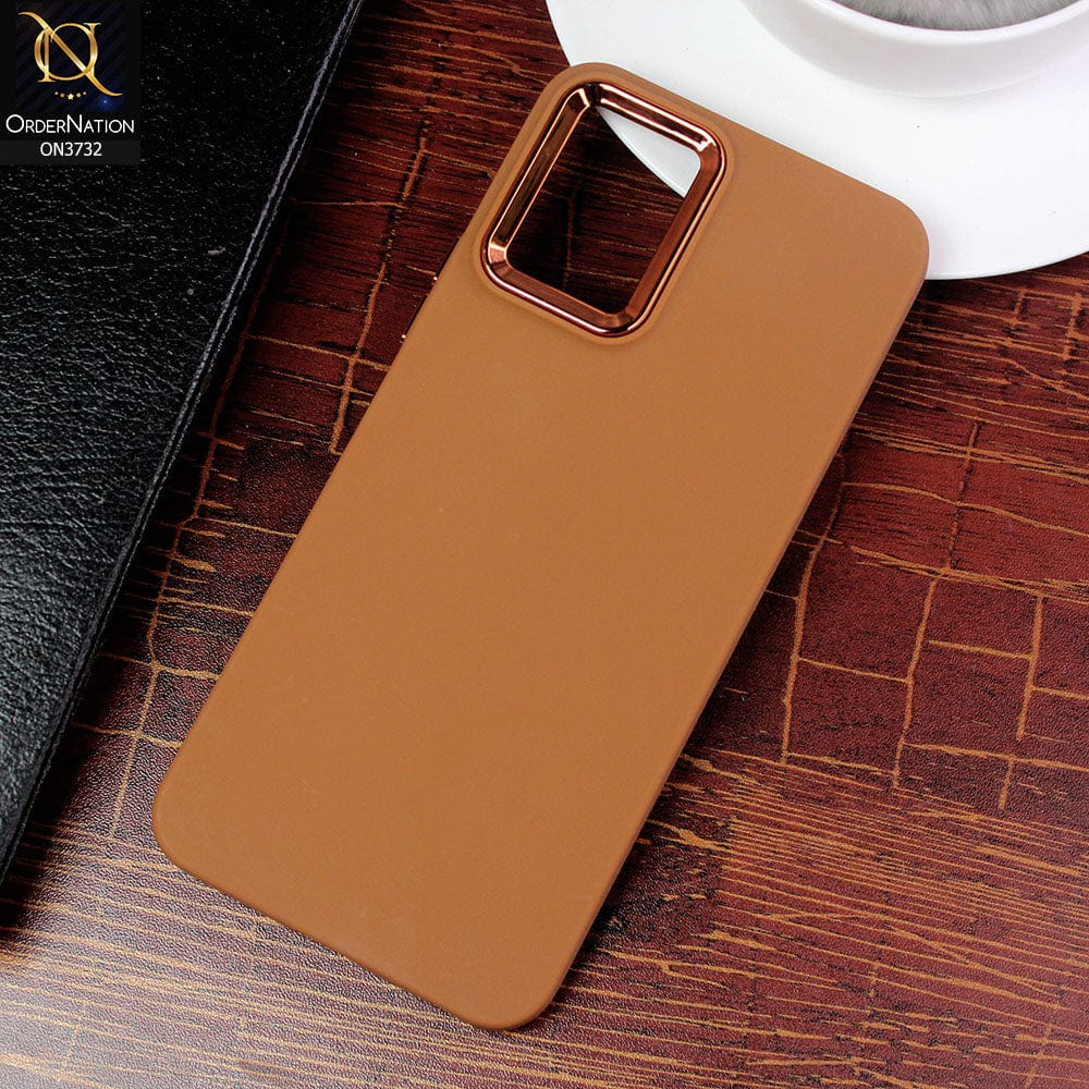 Vivo Y21t Cover - Brown - Electroplated Camera Border Soft Silicon Case
