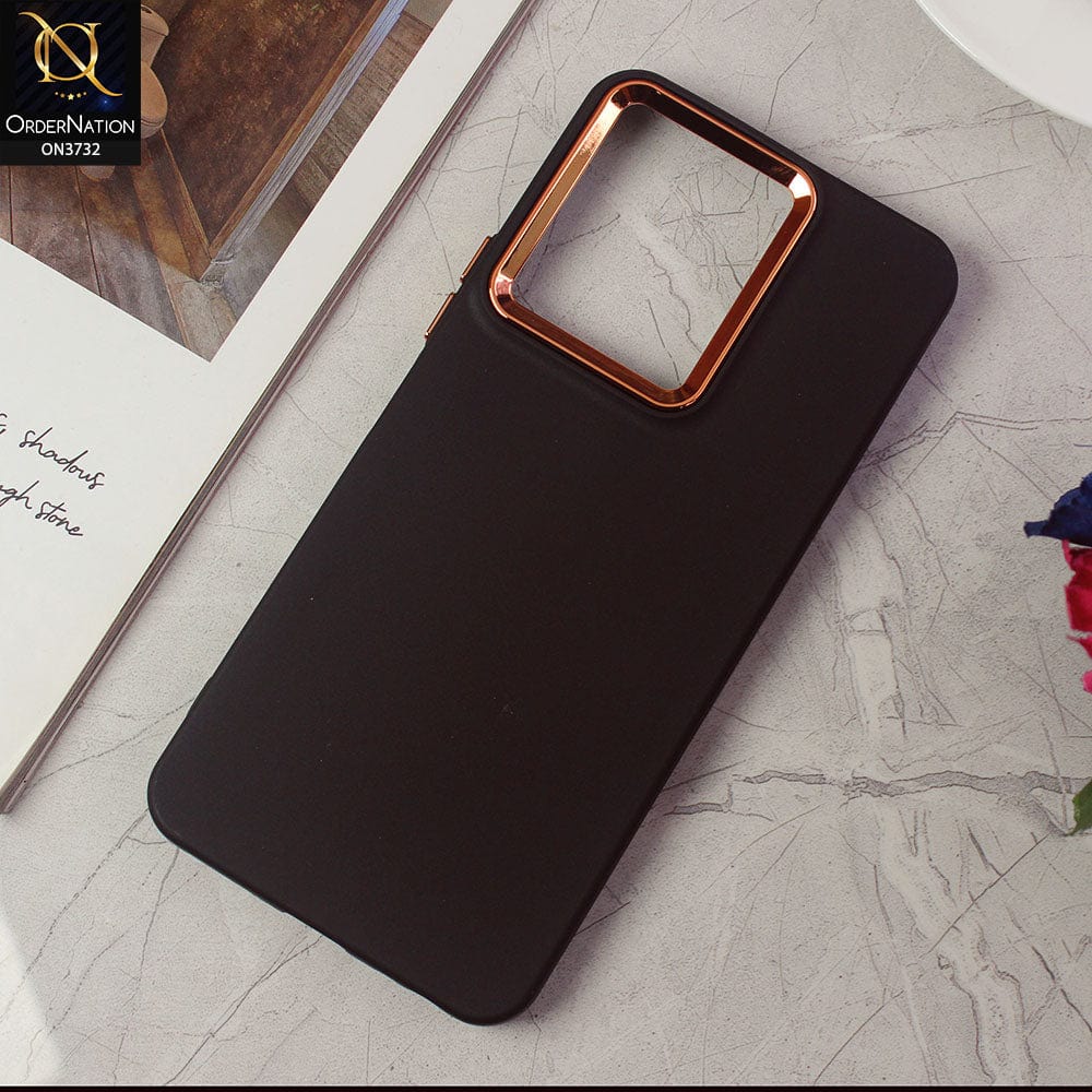 Vivo Y35 Cover - Black -Electroplated Camera Border Soft Silicon Case