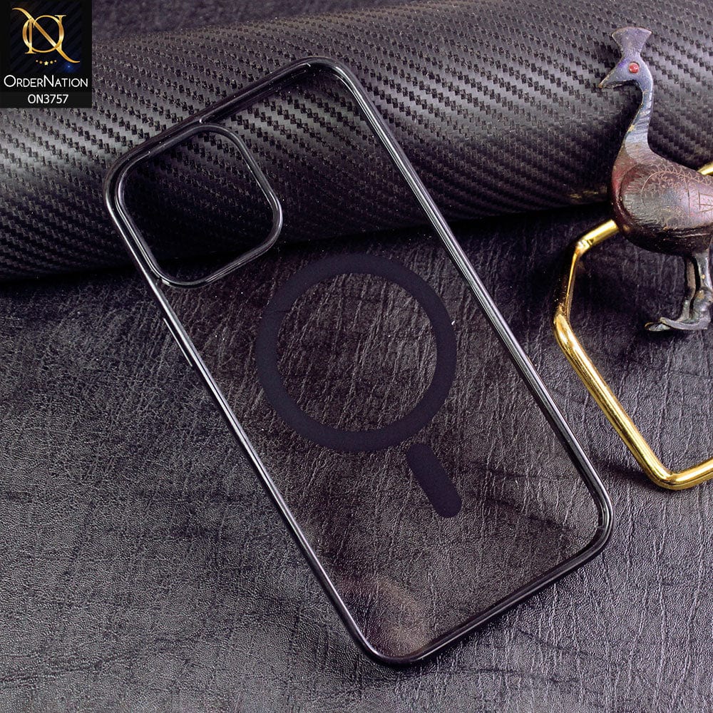 iPhone 11 Pro Max Cover - Black - New Shinny Colored Soft Silicon Borders Clear Back Case ( Magsafe Notification not enabled )