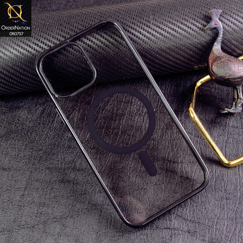 iPhone 11 Pro Max Cover - Black - New Shinny Colored Soft Silicon Borders Clear Back Case ( Magsafe Notification not enabled )