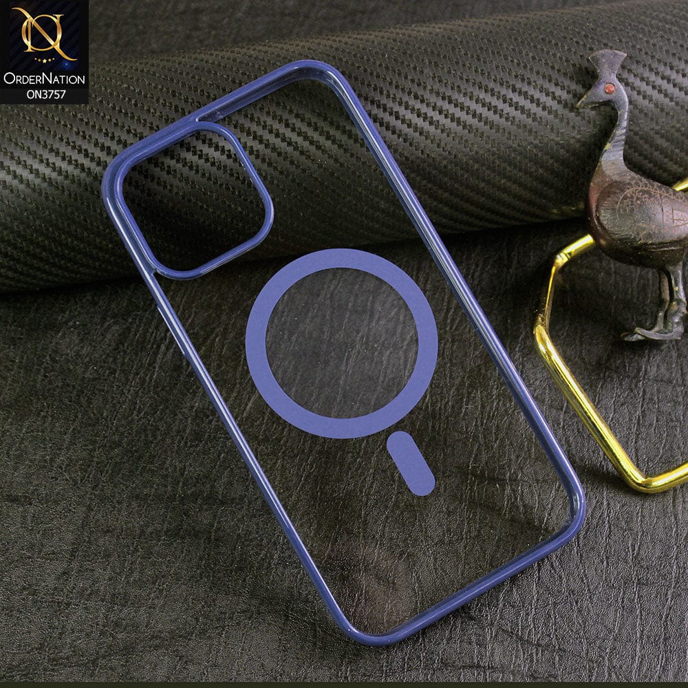iPhone 11 Pro Max Cover - Blue - New Shinny Colored Soft Silicon Borders Clear Back Case ( Magsafe Notification not enabled )