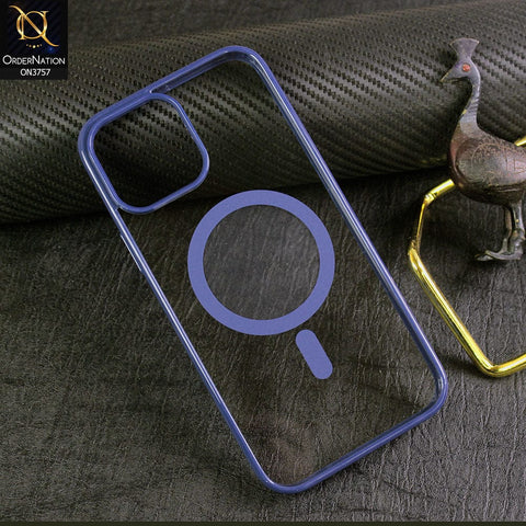 iPhone 11 Pro Max Cover - Blue - New Shinny Colored Soft Silicon Borders Clear Back Case ( Magsafe Notification not enabled )