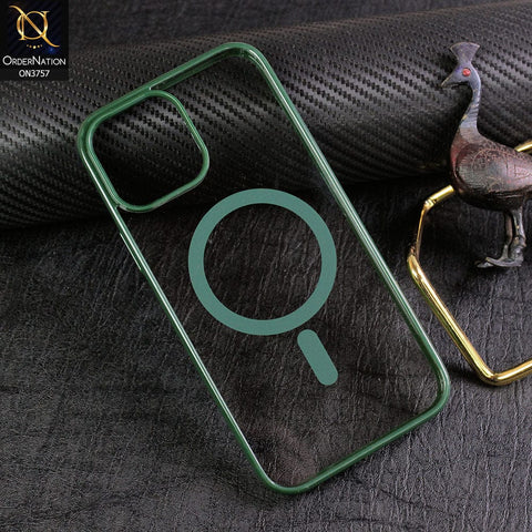 iPhone 11 Pro Max Cover - Green - New Shinny Colored Soft Silicon Borders Clear Back Case ( Magsafe Notification not enabled )