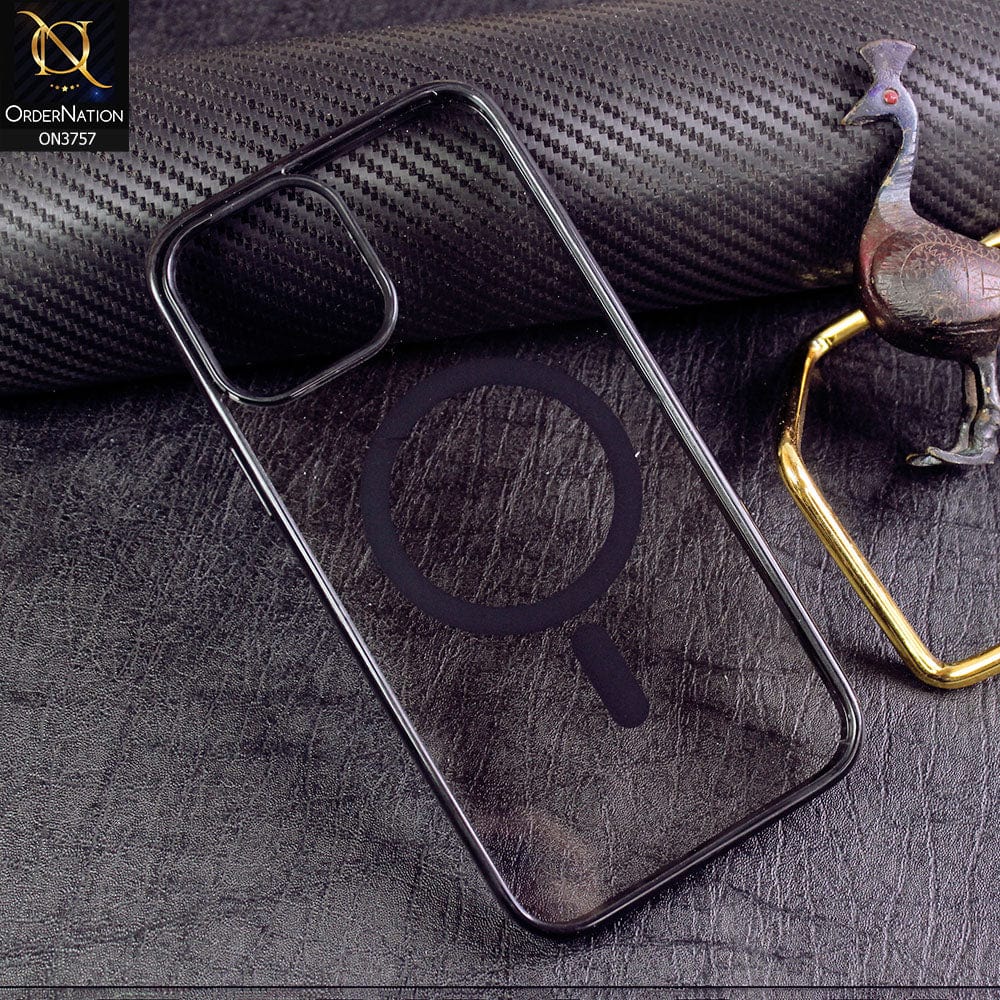 iPhone 12 Pro Max Cover - Black - New Shinny Colored Soft Silicon Borders Clear Back Case ( Magsafe Notification not enabled )