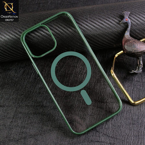 iPhone 13 Pro Max Cover - Green - New Shinny Colored Soft Silicon Borders Clear Back Case ( Magsafe Notification not enabled )