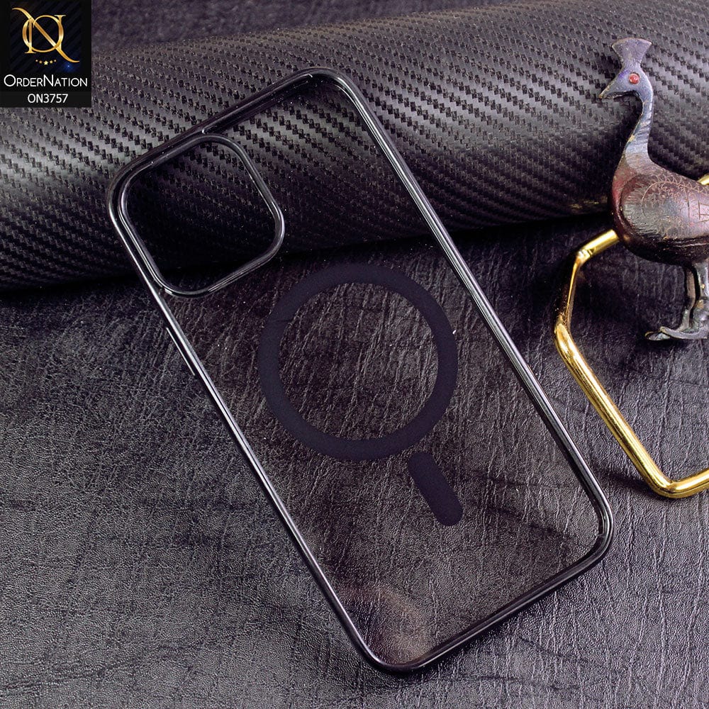 iPhone 14 Pro Cover - Black - New Shinny Colored Soft Silicon Borders Clear Back Case ( Magsafe Notification not enabled )