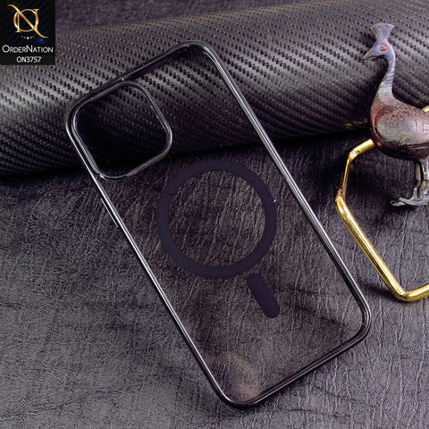 iPhone 14 Pro Cover - Black - New Shinny Colored Soft Silicon Borders Clear Back Case ( Magsafe Notification not enabled )