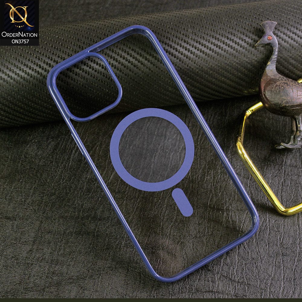 iPhone 14 Pro Cover - Blue - New Shinny Colored Soft Silicon Borders Clear Back Case ( Magsafe Notification not enabled )
