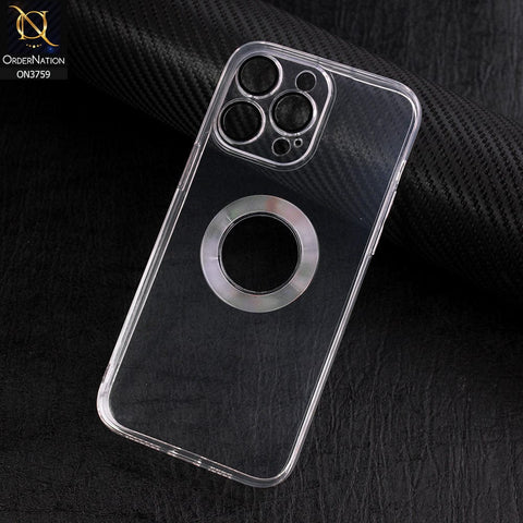 iPhone 14 Pro Cover - Transparent - New Gradient Shaded Logo Hole Camera Lense Protection Soft Silicon Case