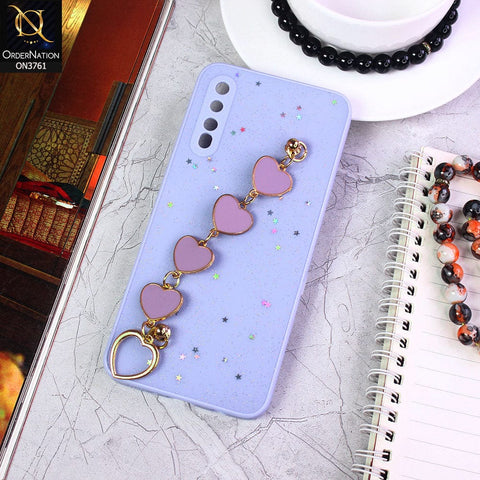 Samsung Galaxy A30s Cover - Purple - Shiny Glitter Candy Color Soft Border Camera Protection Case With Heart Chain Holder (Glitter Does not move)