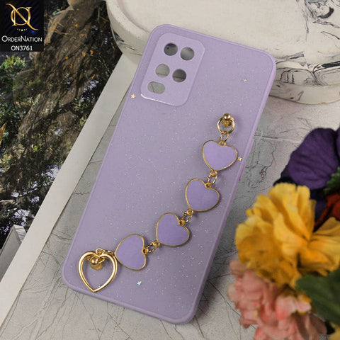 Oppo A54 4G Cover - Purple - Shiny Glitter Candy Color Soft Border Camera Protection Case With Heart Chain Holder (Glitter Does not move)