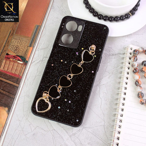 Oppo A57e Cover - Black - Shiny Glitter Candy Color Soft Border Camera Protection Case With Heart Chain Holder (Glitter Does not move)
