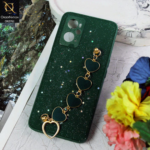 Oppo A36 Cover - Dark Green - Shiny Glitter Candy Color Soft Border Camera Protection Case With Heart Chain Holder (Glitter Does not move)