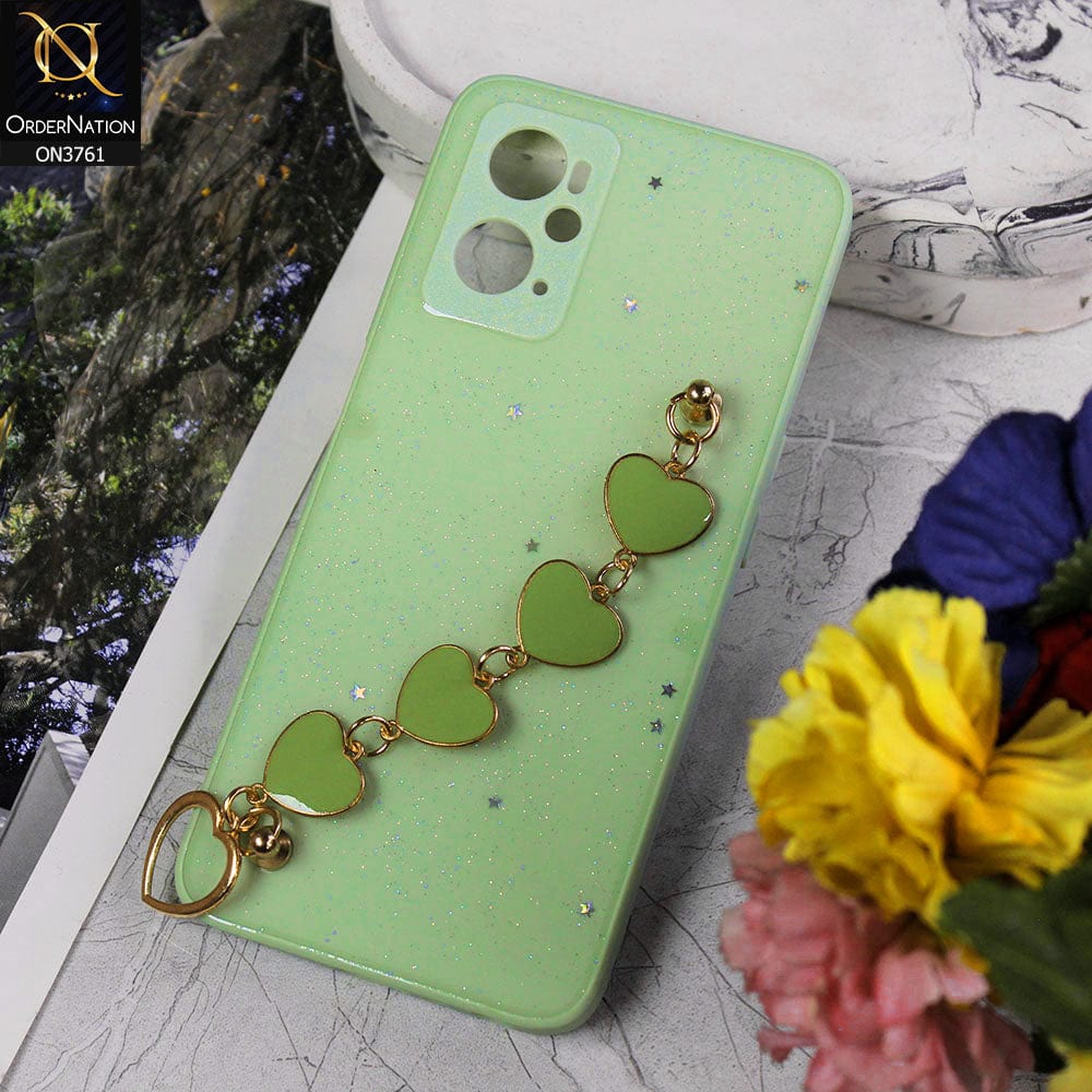 Oppo A76 Cover - Light Green - Shiny Glitter Candy Color Soft Border Camera Protection Case With Heart Chain Holder (Glitter Does not move)