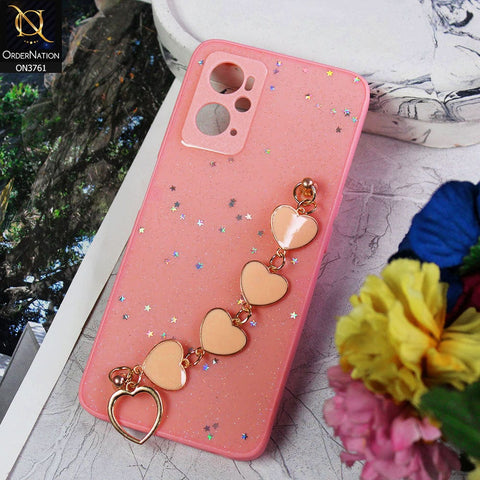 Oppo A36 Cover - Pink - Shiny Glitter Candy Color Soft Border Camera Protection Case With Heart Chain Holder (Glitter Does not move)