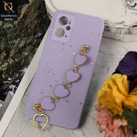 Oppo A76 Cover - Purple - Shiny Glitter Candy Color Soft Border Camera Protection Case With Heart Chain Holder (Glitter Does not move)