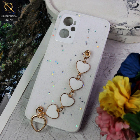 Oppo A36 Cover - White - Shiny Glitter Candy Color Soft Border Camera Protection Case With Heart Chain Holder (Glitter Does not move)