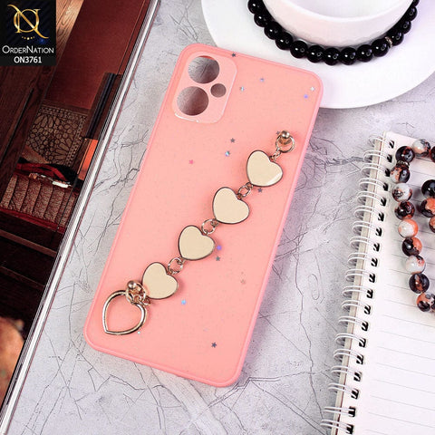 Tecno Camon 19 Neo Cover - Pink - Shiny Glitter Candy Color Soft Border Camera Protection Case With Heart Chain Holder (Glitter Does not move)