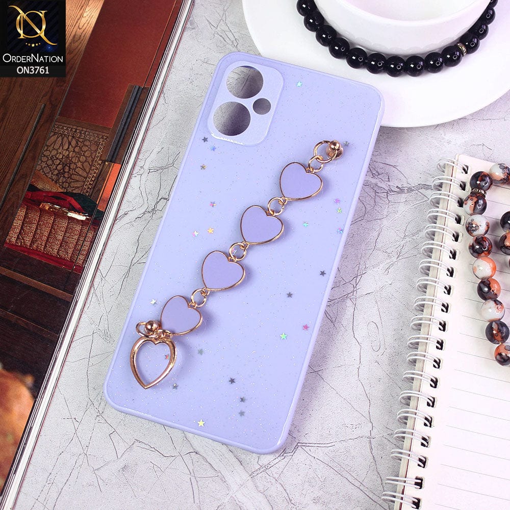 Tecno Camon 19 Neo Cover - Purple - Shiny Glitter Candy Color Soft Border Camera Protection Case With Heart Chain Holder (Glitter Does not move)