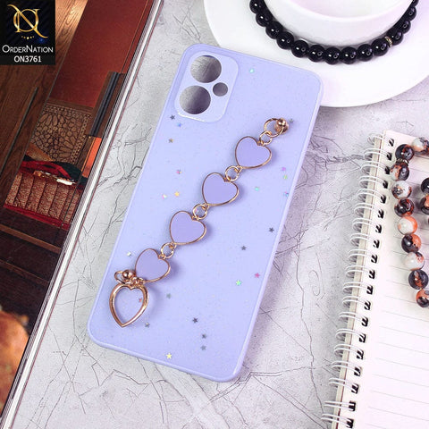 Tecno Camon 19 Neo Cover - Purple - Shiny Glitter Candy Color Soft Border Camera Protection Case With Heart Chain Holder (Glitter Does not move)