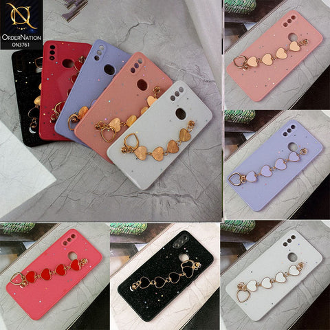 Oppo A57s Cover - Purple - Shiny Glitter Candy Color Soft Border Camera Protection Case With Heart Chain Holder (Glitter Does not move)