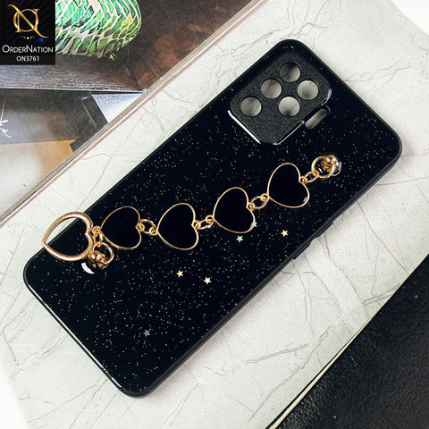 Oppo F19 Pro Cover - Black -Shiny Glitter Candy Color Soft Border Camera Protection Case With Heart Chain Holder (Glitter Does not move)